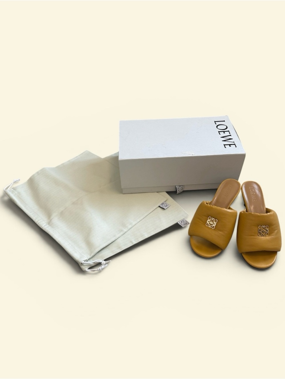 Loewe Tan Mustard Leather Slide Sandals